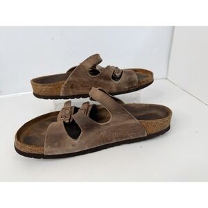 Birkenstock Florida Sandals Brown Leather 3 Strap Womens 8.5 Cork Footbed